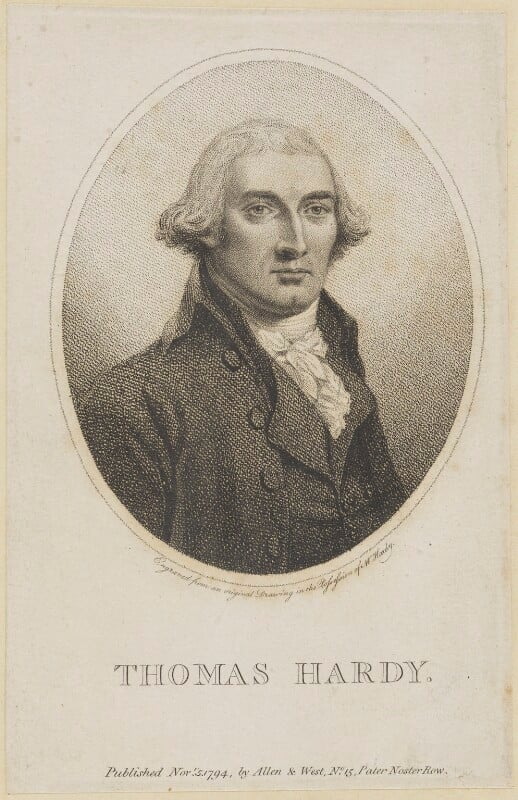 An eighteenth century stipple engraving of a middle-aged man, Thomas Hardy, founder of the London Corresponding Society.